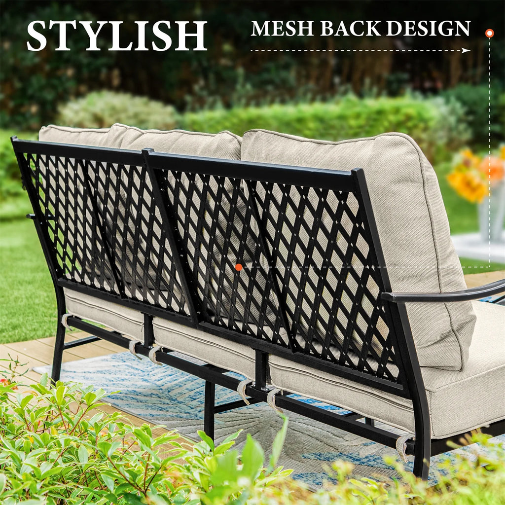 Beige 9-Seater Patio Conversation Set with Swivel Chair Sofa D341