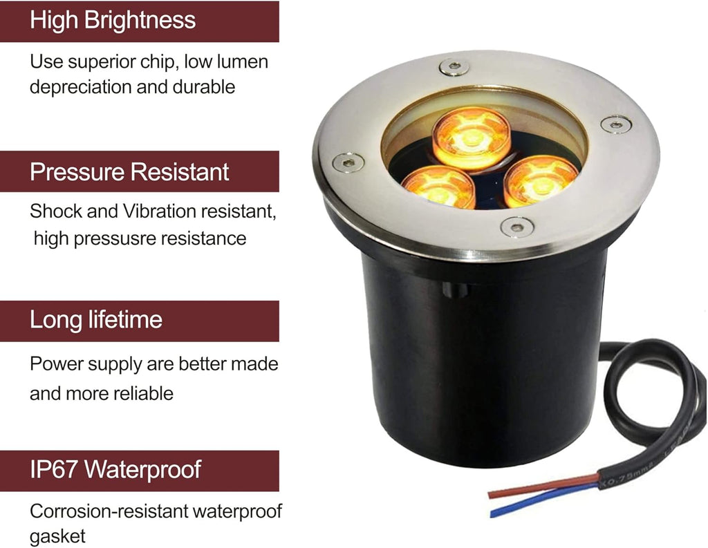 LED Buried Light 3W Warm White IP65 Outdoor Recessed 12V Garden Landscape Lighting (4 Packs) L9463