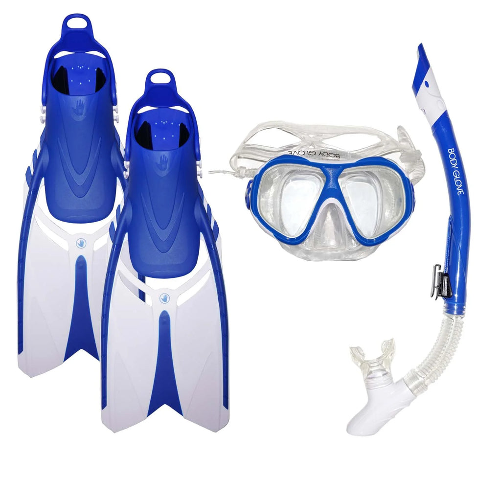 Snorkeling Set Dive Mask Snorkel Fins Tempered Glass Silicone Dry Top Flex Tube Z6861