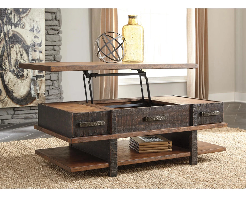 2 Drawer Coffee Table with Lift Top, Two-tone Brown A430042