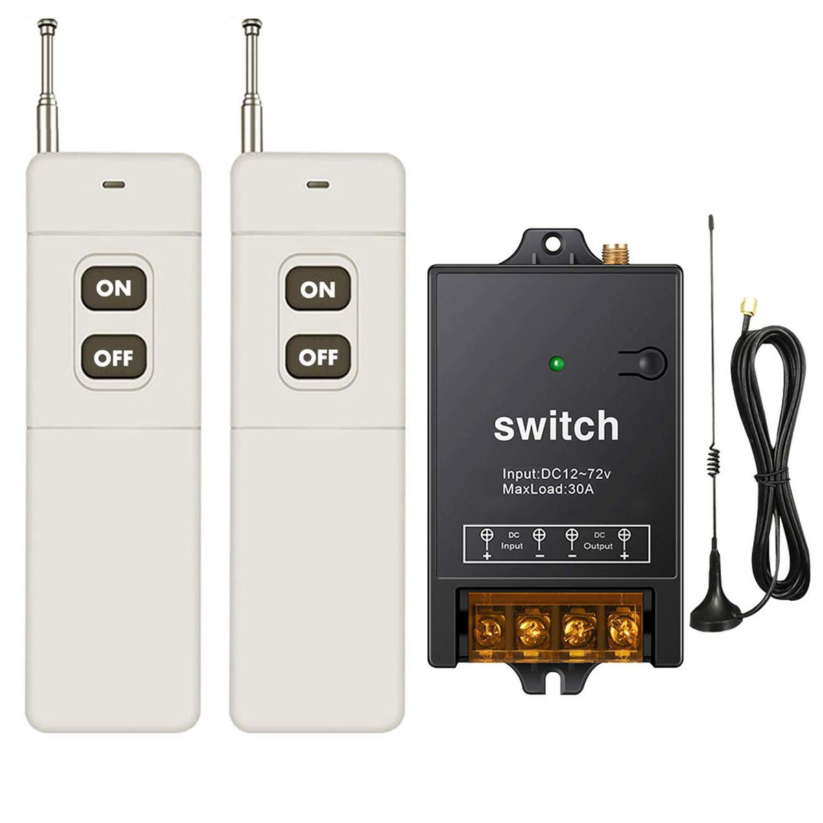 Wireless Remote Switch, 1500M, DC 12V/24V/48V/72V, 40A Relay RF Remote Control Switch, Pack of 2 U919
