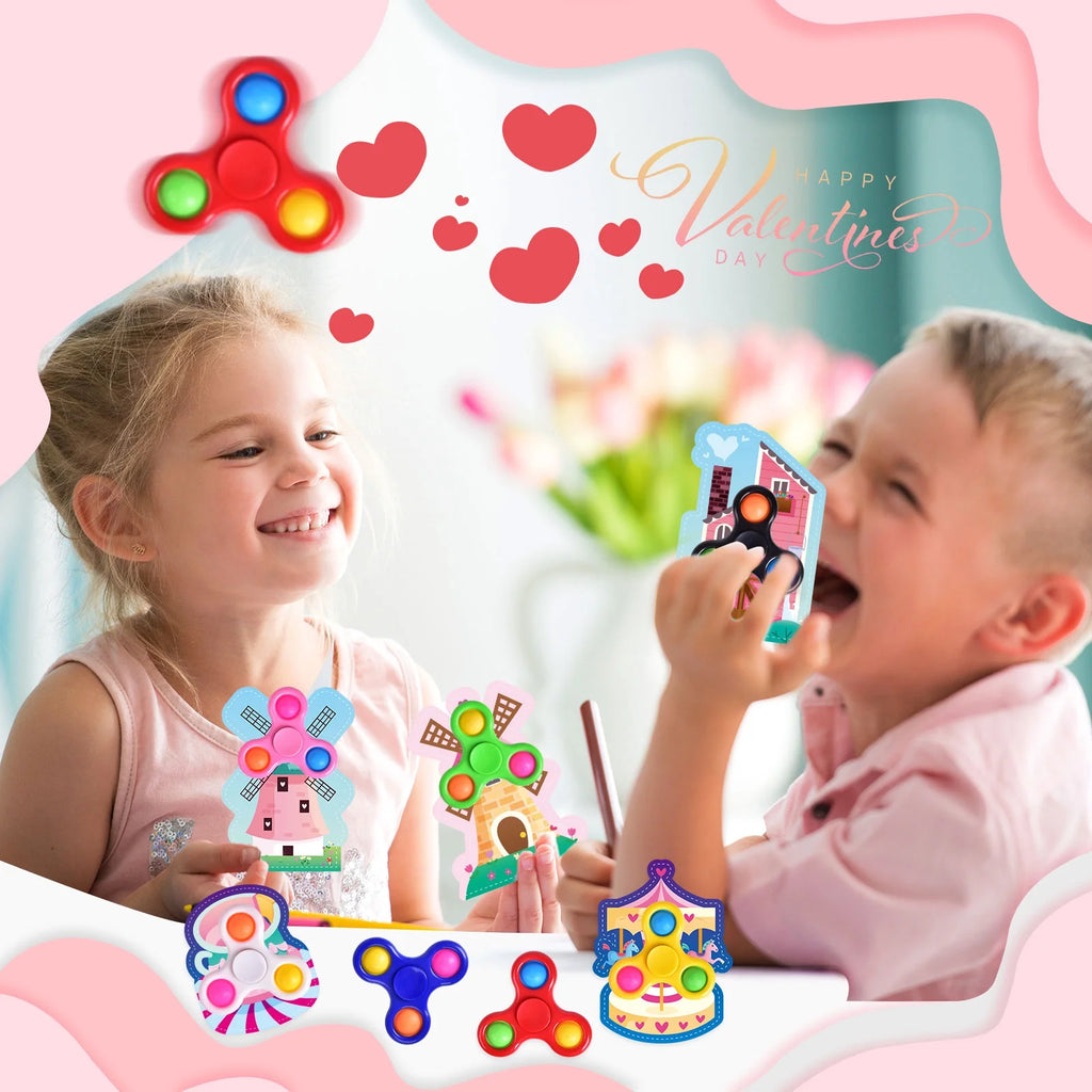 28 Packs Valentines Cards with Fidget Spinner X866060