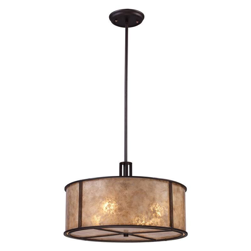 3-Light Semi-Flush in Aged Bronze & Tan Mica Shade S721