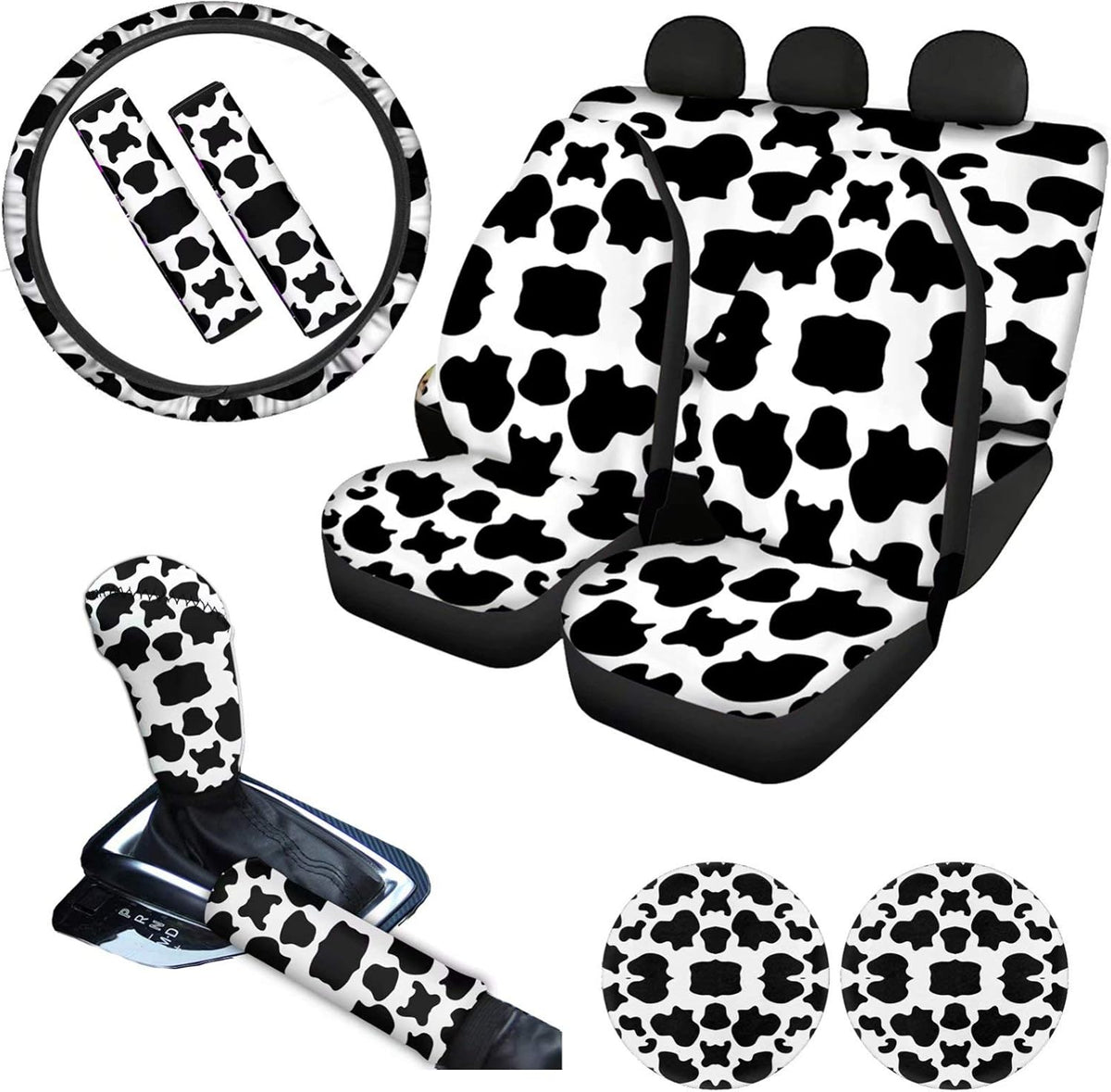 Pink Car Seat Cushion Full Set Steering Wheel Cover Seat Belt Pads Cupholder Coasters Gear Knob Handrake Covers M71266