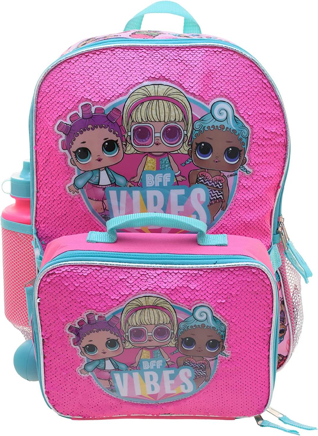 4 Piece Sequin Backpack Set with Lunch Bag, Pink J94489