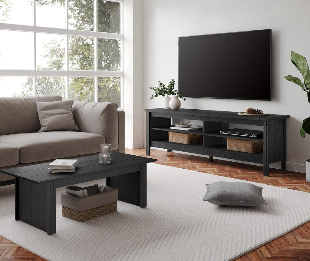 Black Fireplace TV Stand with Storage, 70'' U809