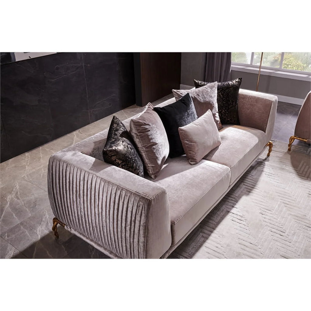 Ivory Velvet 2PC Living Room Set with Wood D853360