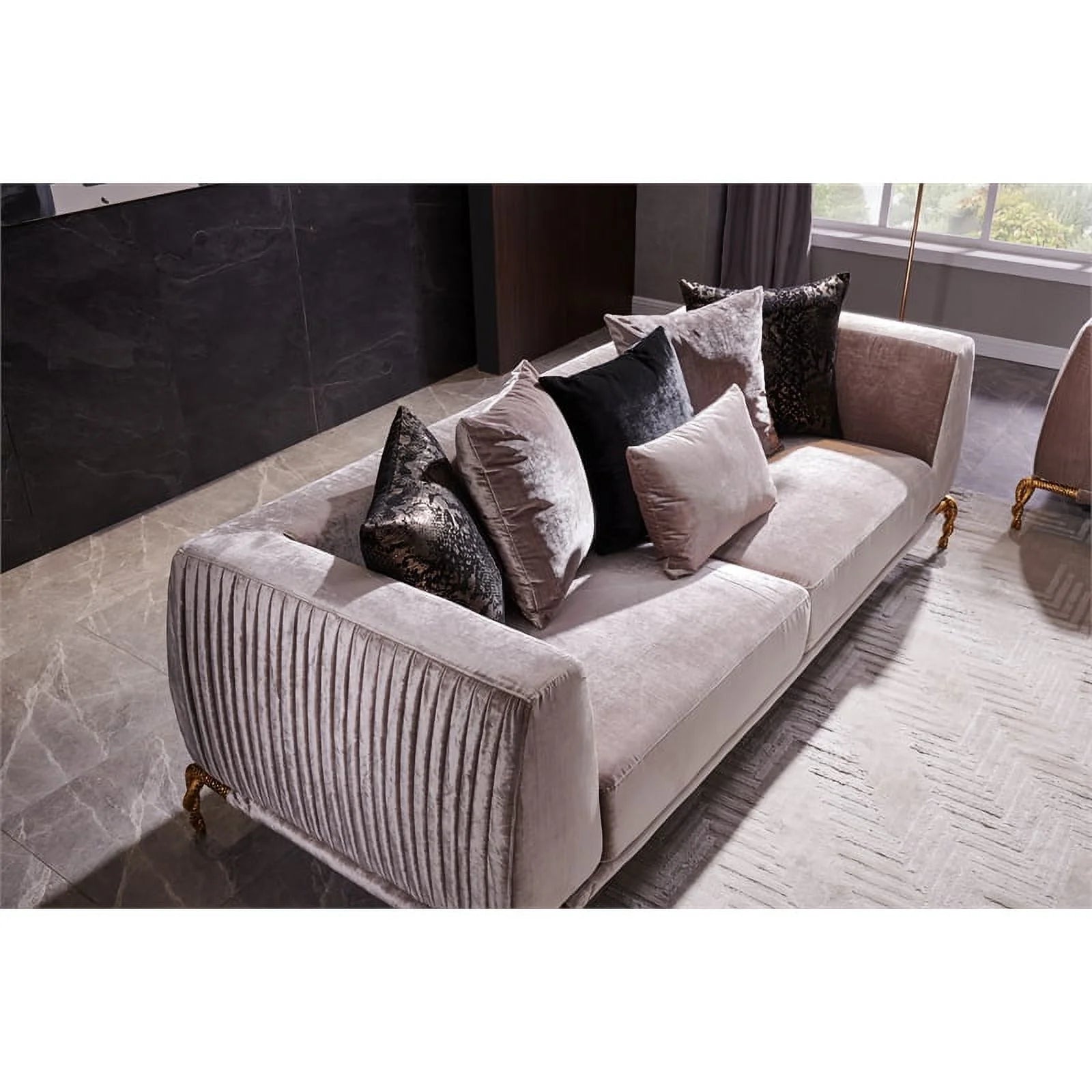 Ivory Velvet 2PC Living Room Set with Wood D853360