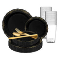 Black with Gold Rim Round Disposable Plastic Wedding Value Set I791325