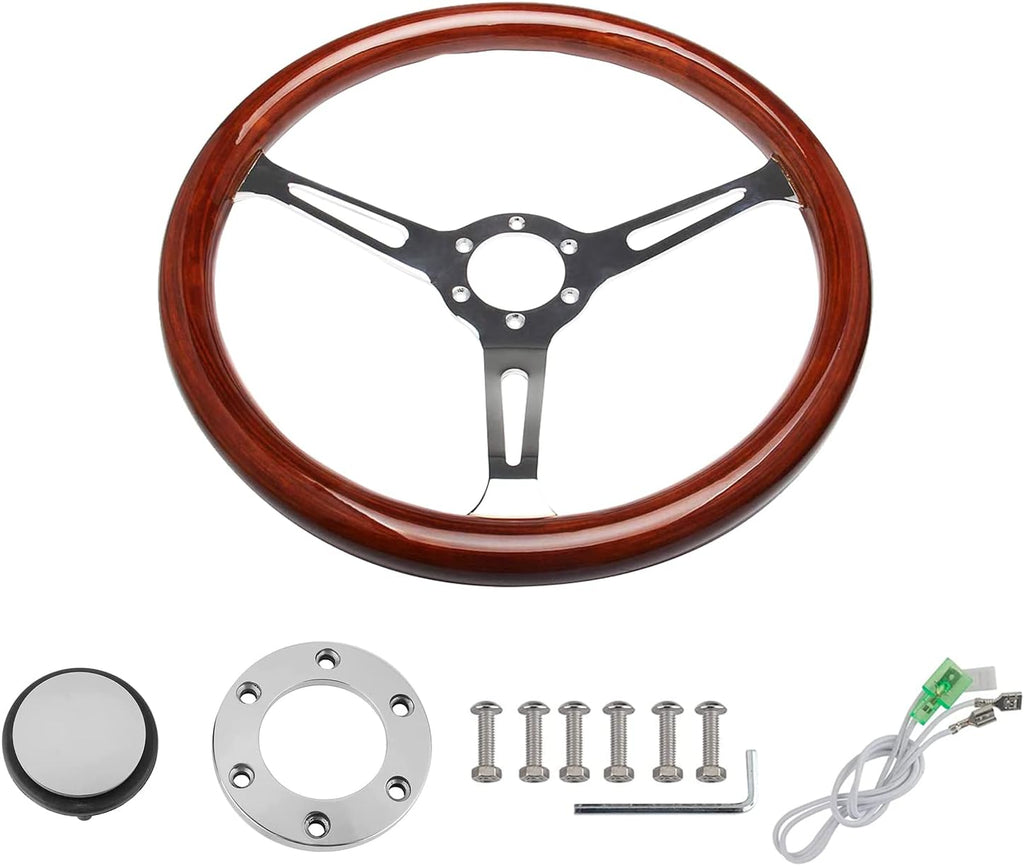 Classic Wood Grain Steering Wheel with Horn Button Kit M4794