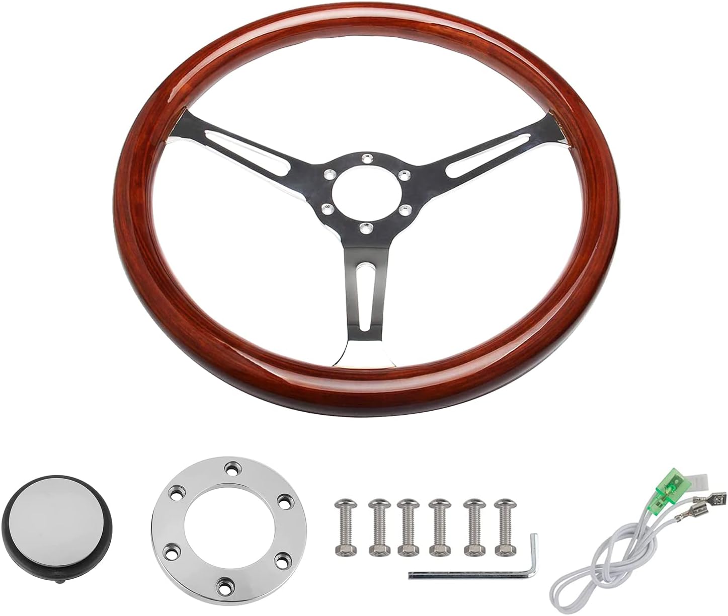 Classic Wood Grain Steering Wheel with Horn Button Kit M4794