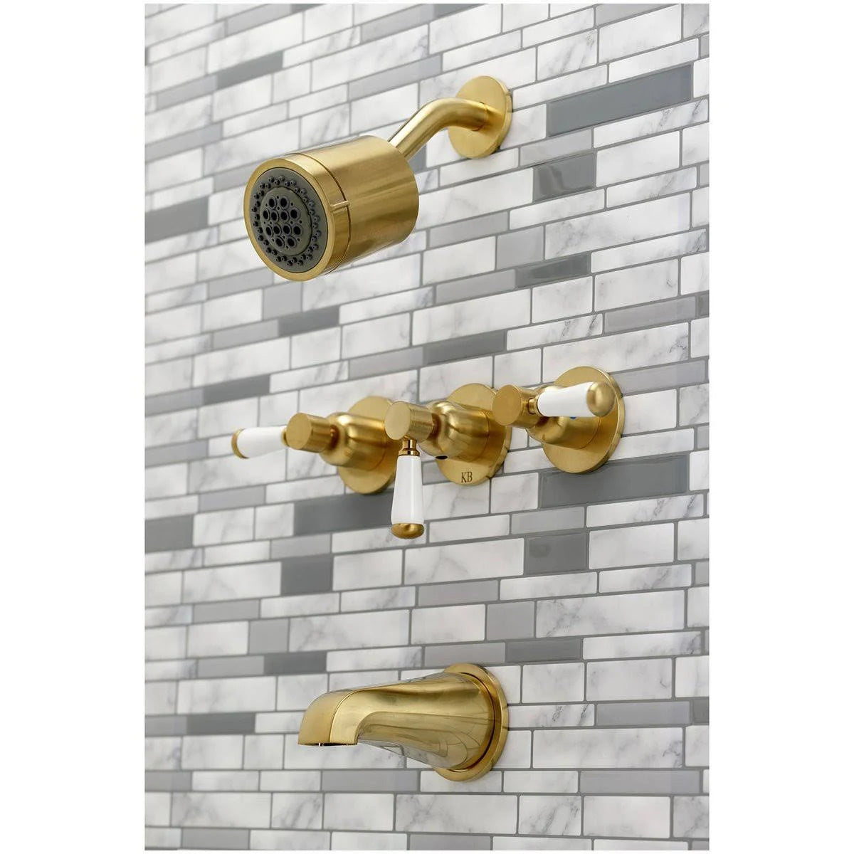 Brushed Nickel Three-Handle Tub and Shower Faucet K599