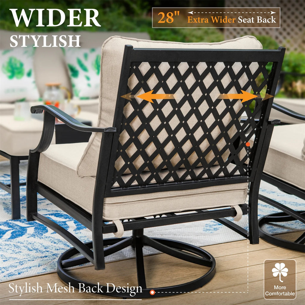 Beige 9-Seater Patio Conversation Set with Swivel Chair Sofa D341