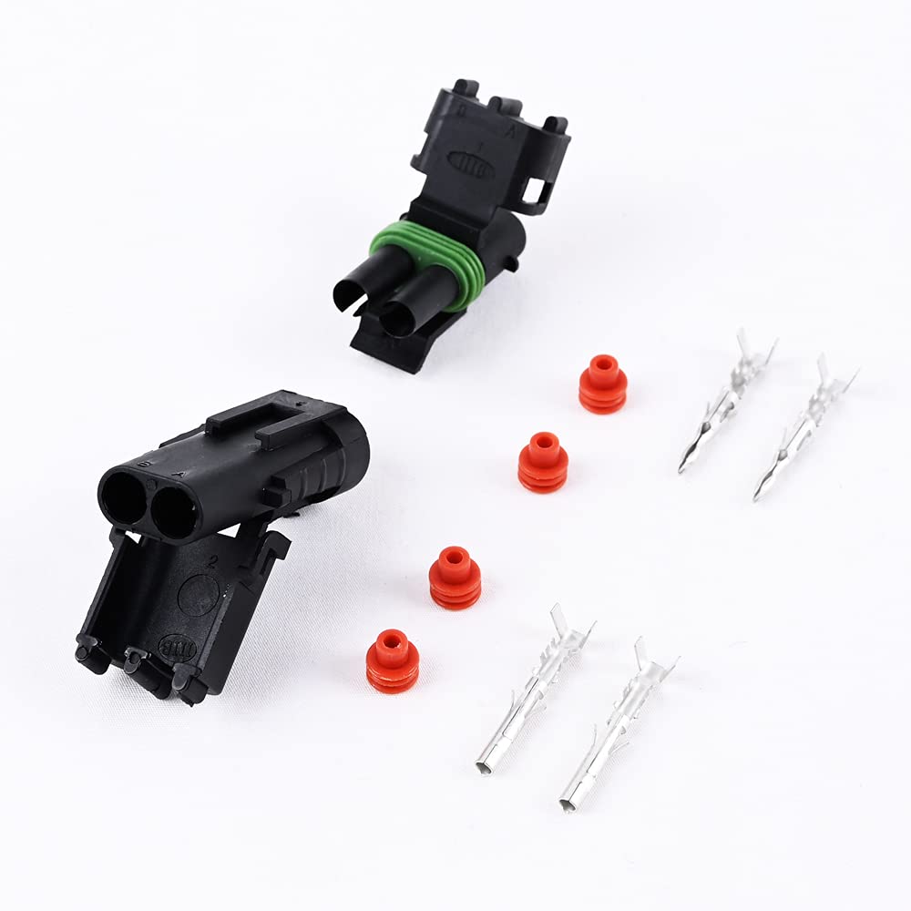 20 Sets 2 Pin Weather Pack Connector Waterproof Car Electrical Wire Connector Terminals Plug Kit with 45 Sets Male and Female Terminal KIT 18-14AWG Q484
