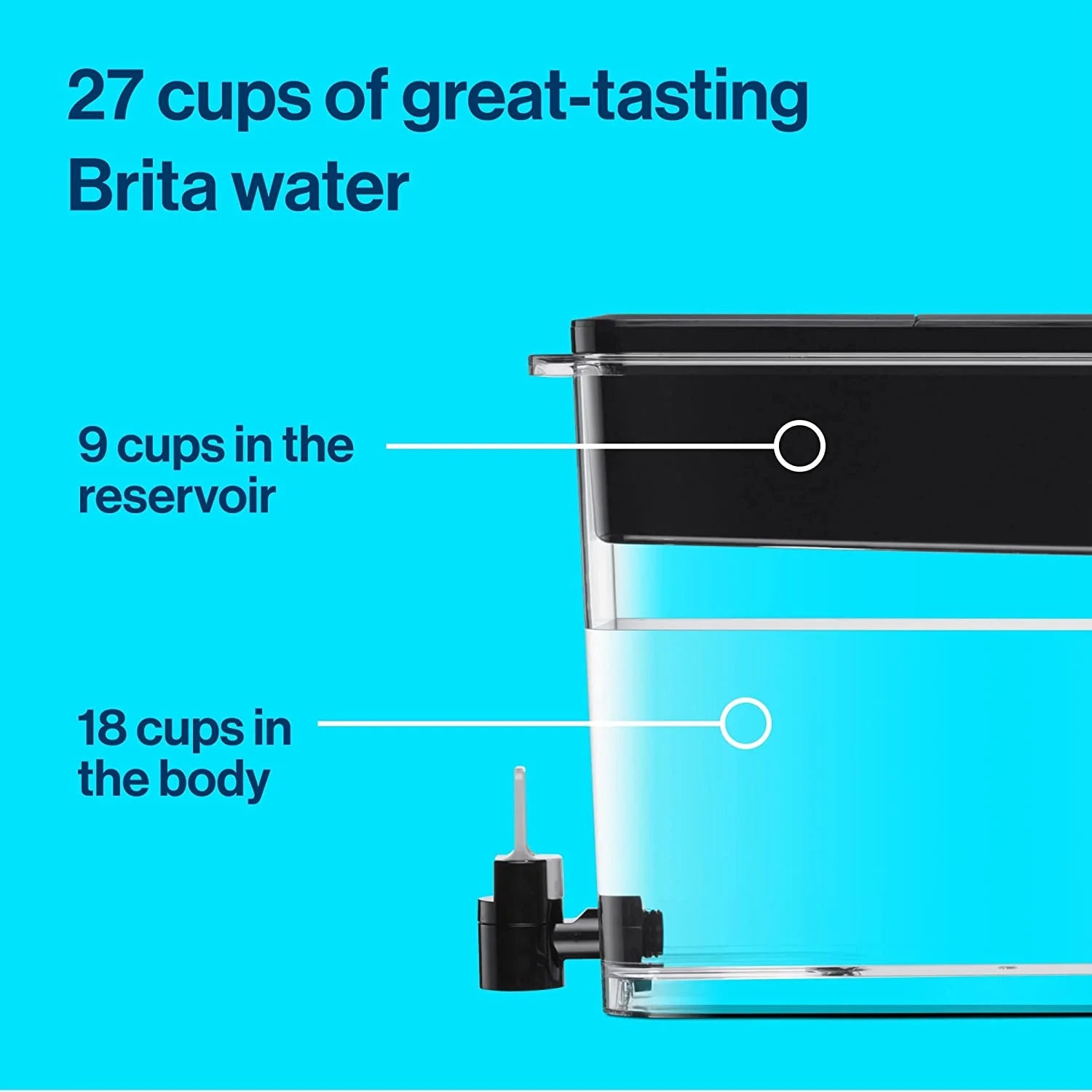 Black BPA Free 27-Cup Water Filter Dispenser D11332