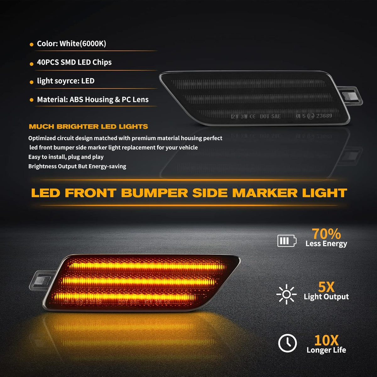 Amber LED Front Bumper Side Marker Light Assembly E213016