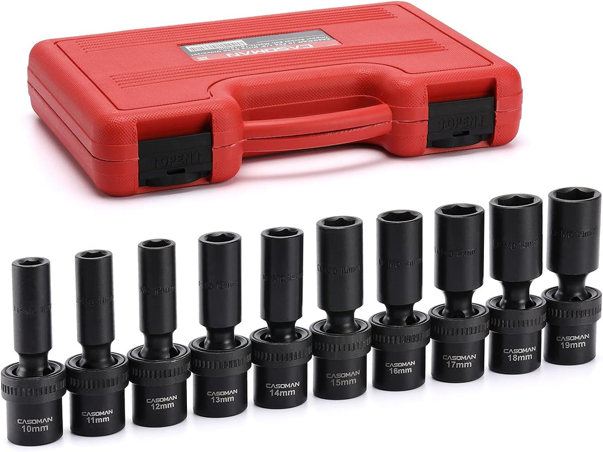 15 PCS 1/2 Drive Shallow Universal Impact Socket Set, 6 Point, Metric, 10-24mm P73239