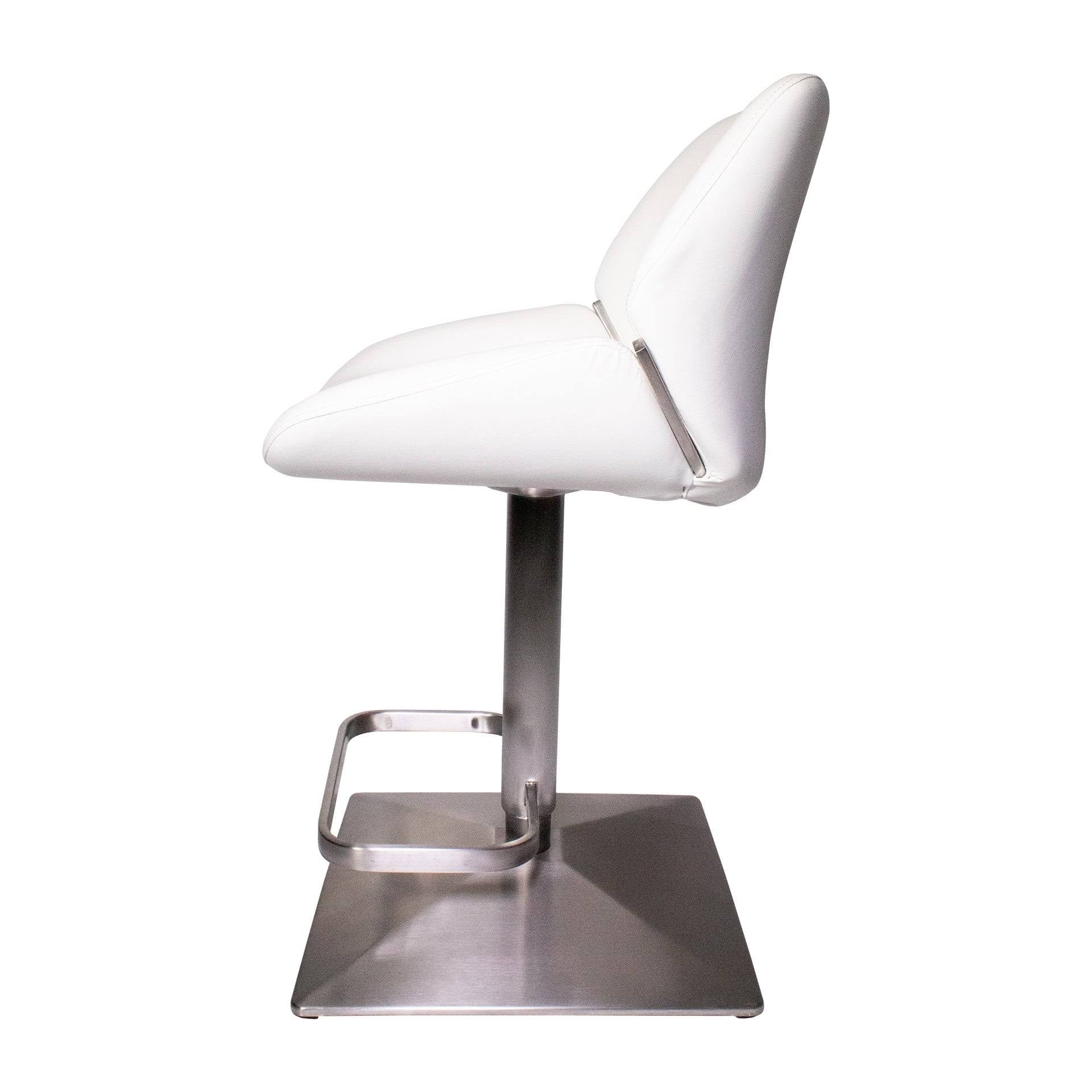 White Faux-Leather Brushed Stainless Steel Adjustable Height Swivel Bar Stool X8443