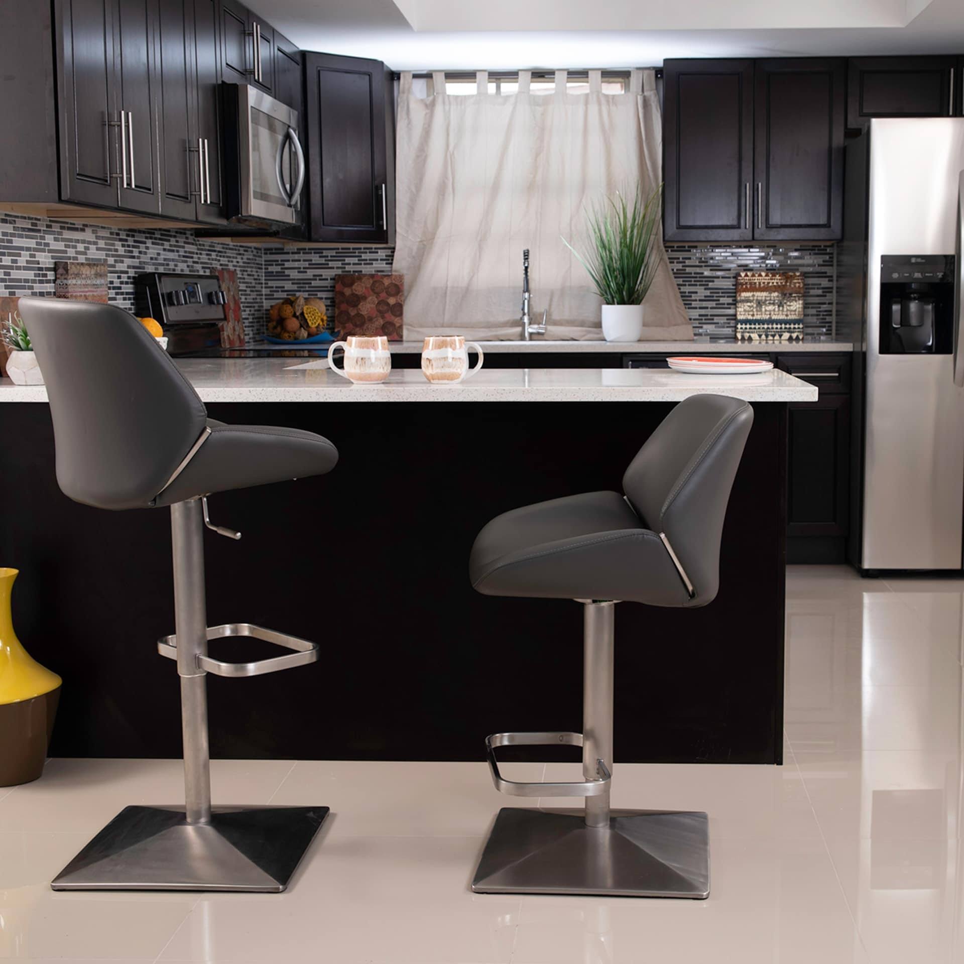 White Faux-Leather Brushed Stainless Steel Adjustable Height Swivel Bar Stool X8443