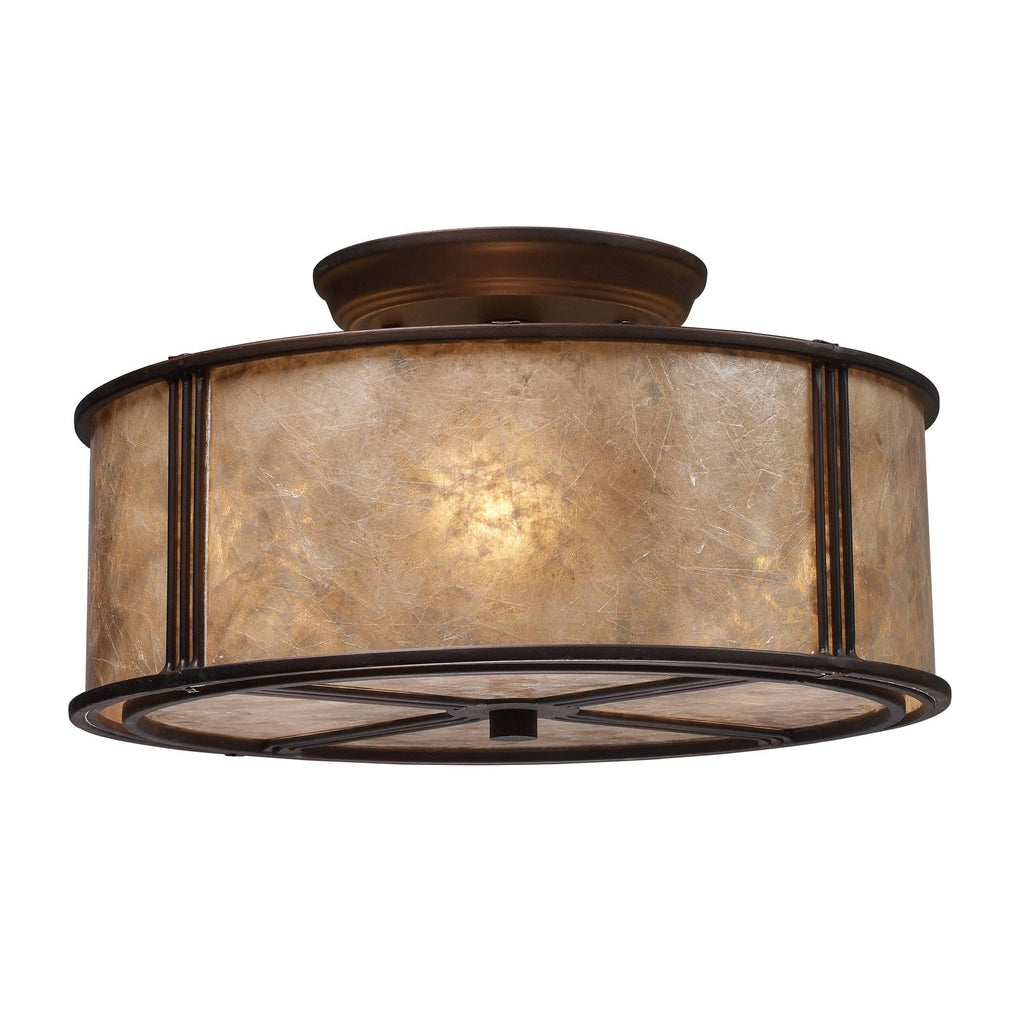 3-Light Semi-Flush in Aged Bronze & Tan Mica Shade S721