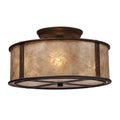 3-Light Semi-Flush in Aged Bronze & Tan Mica Shade S721