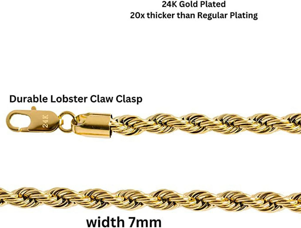 24k Gold Plated Rope Chain Necklace G7545