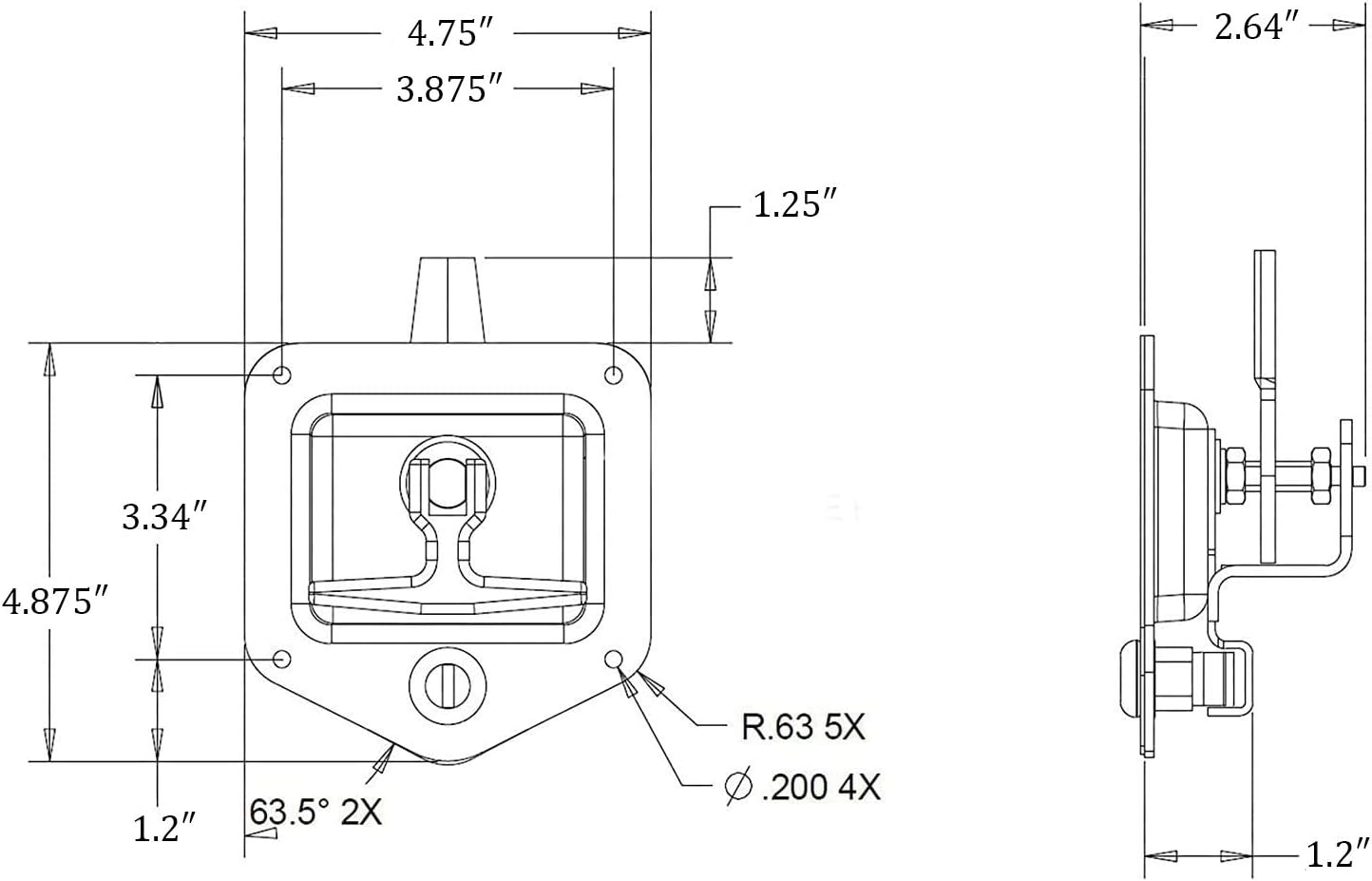 Stainless Steel T Handle Latch with Lock and Gasket Pack of 2 O989