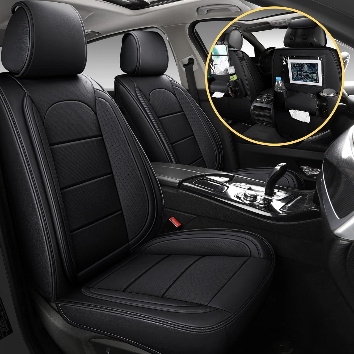 Black&Grey Leather Car Seat Covers Full Set H978895