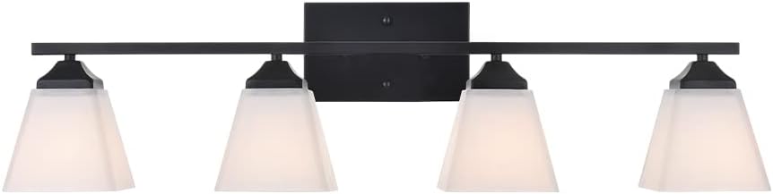 3 Light Black Bathroom Vanity Light Fixture with Opal White Glass Shade H6042