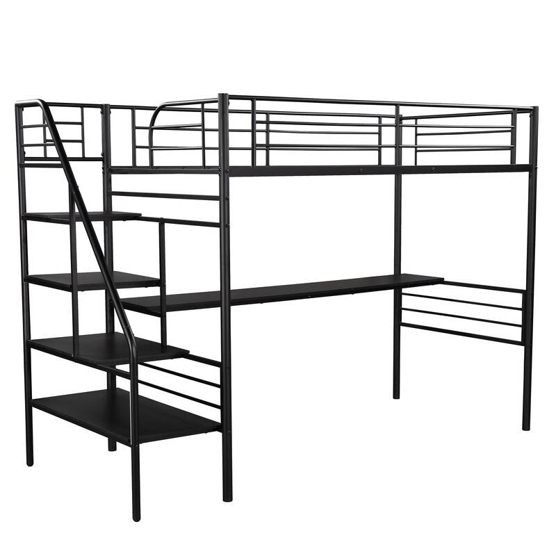 Black Twin Metal Loft Bed Frame with Desk R29124