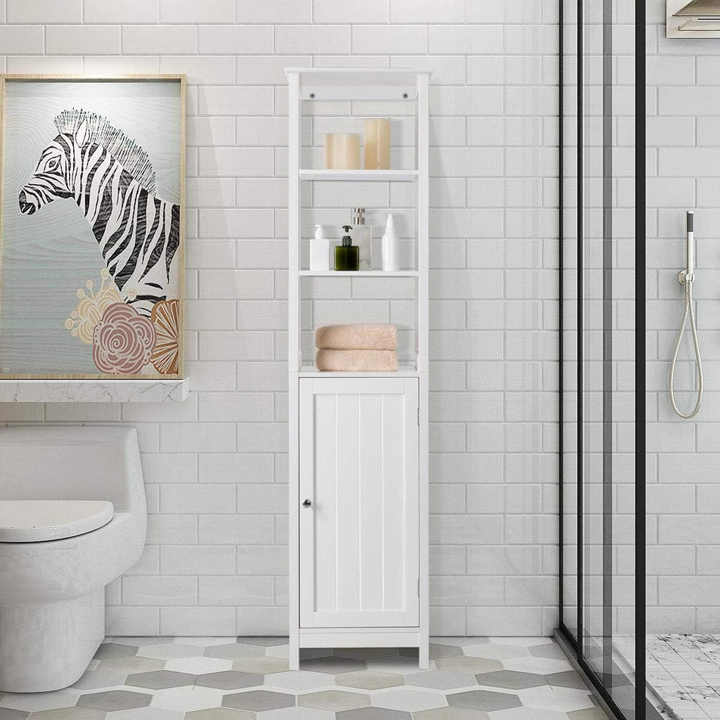 White 63 in Wooden Bathroom Floor Cabinet with 3 Tier Shelves V659
