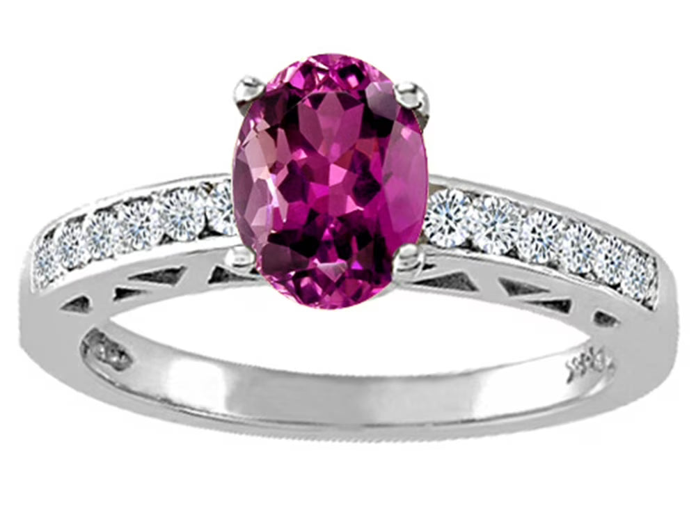 Oval 7x5mm Genuine Rhodolite Solitaire Engagement Ring V6500