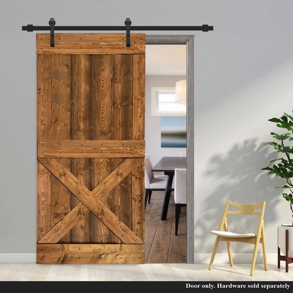 Walnut Stained Solid Knotty Pine Wood Interior Sliding Barn Door Slab W209644
