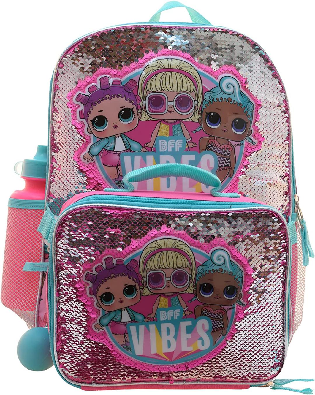 4 Piece Sequin Backpack Set with Lunch Bag, Pink J94489