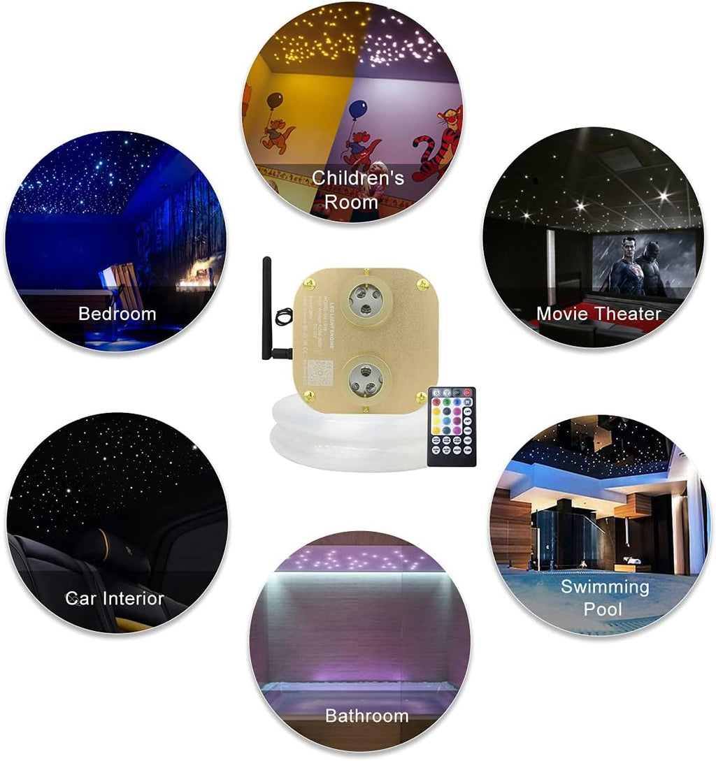 Fiber Optic Light Kit 20W RGBW Dual-Head Star Ceiling Light with 620pcs Mixed Fiber Optic Strands B653