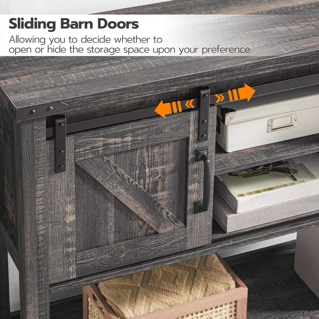 Vintage Gray Farmhouse Console Table with Sliding Barn Doors T17327