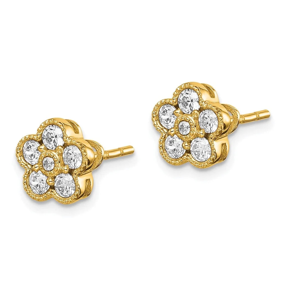 14k Yellow Gold Lab Grown Diamond Floral Stud Earring K855839