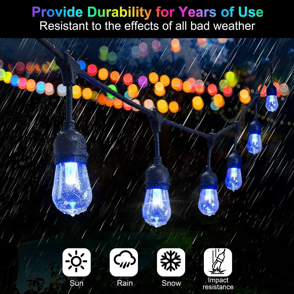 2-Pack 48FT Outdoor RGB String Lights with 30+5 E26 Shatterproof Edison Bulb Dimmable J90602