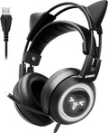 Black 7.1 Virtual Surround Sound Detachable Cat Ear Headphones, USB, Over Ear, Pack of 2 S263518