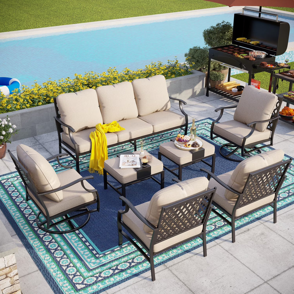 Beige 9-Seater Patio Conversation Set with Swivel Chair Sofa D341