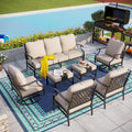 Beige 9-Seater Patio Conversation Set with Swivel Chair Sofa D341