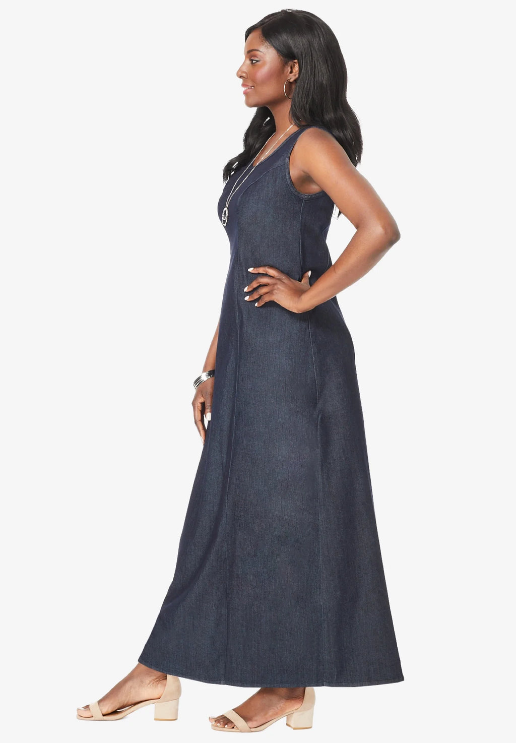 White Stretch Denim Maxi Dress X6717
