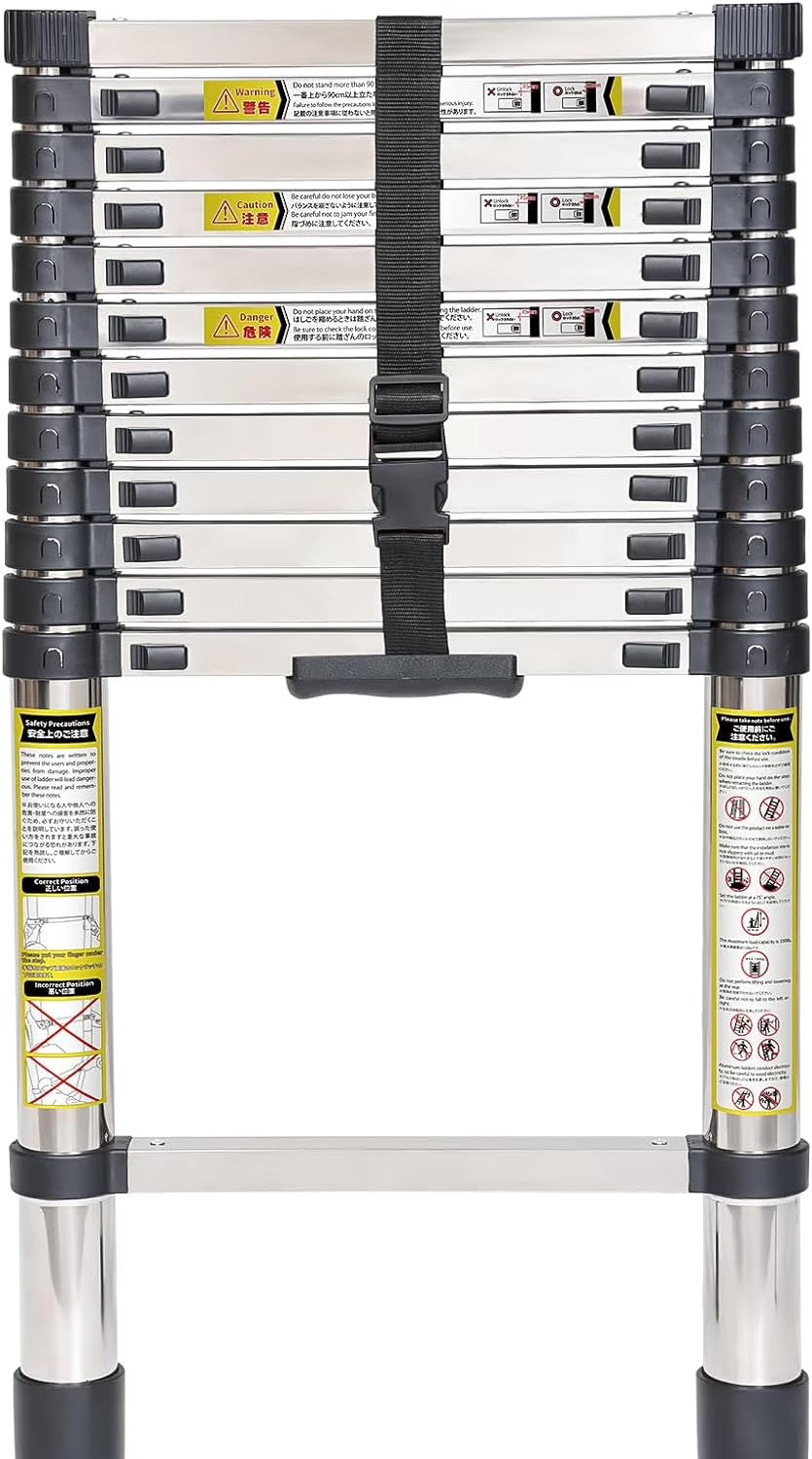 Telescoping Ladder, 10.5FT Stainless Steel, Non-Slip Feet, 330lb Capacity Y41930