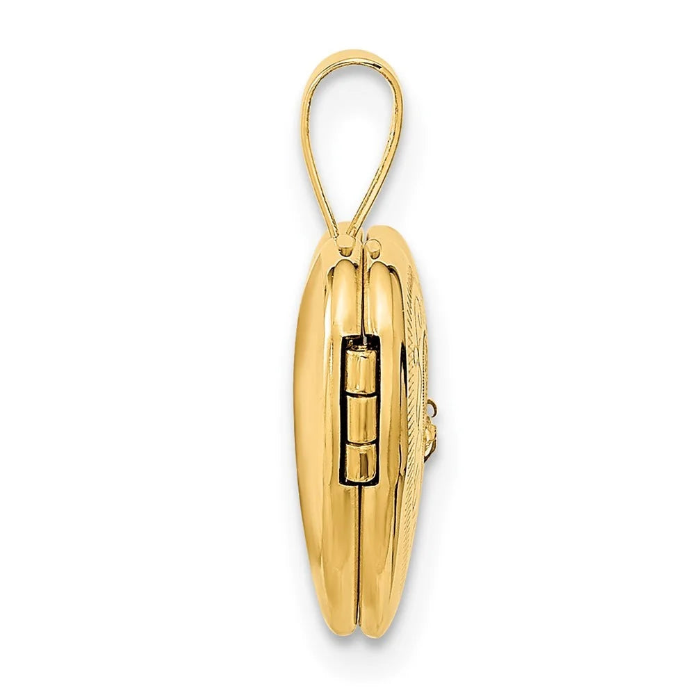 14k Gold 12mm Diamond Photo Locket Pendant Necklace S898