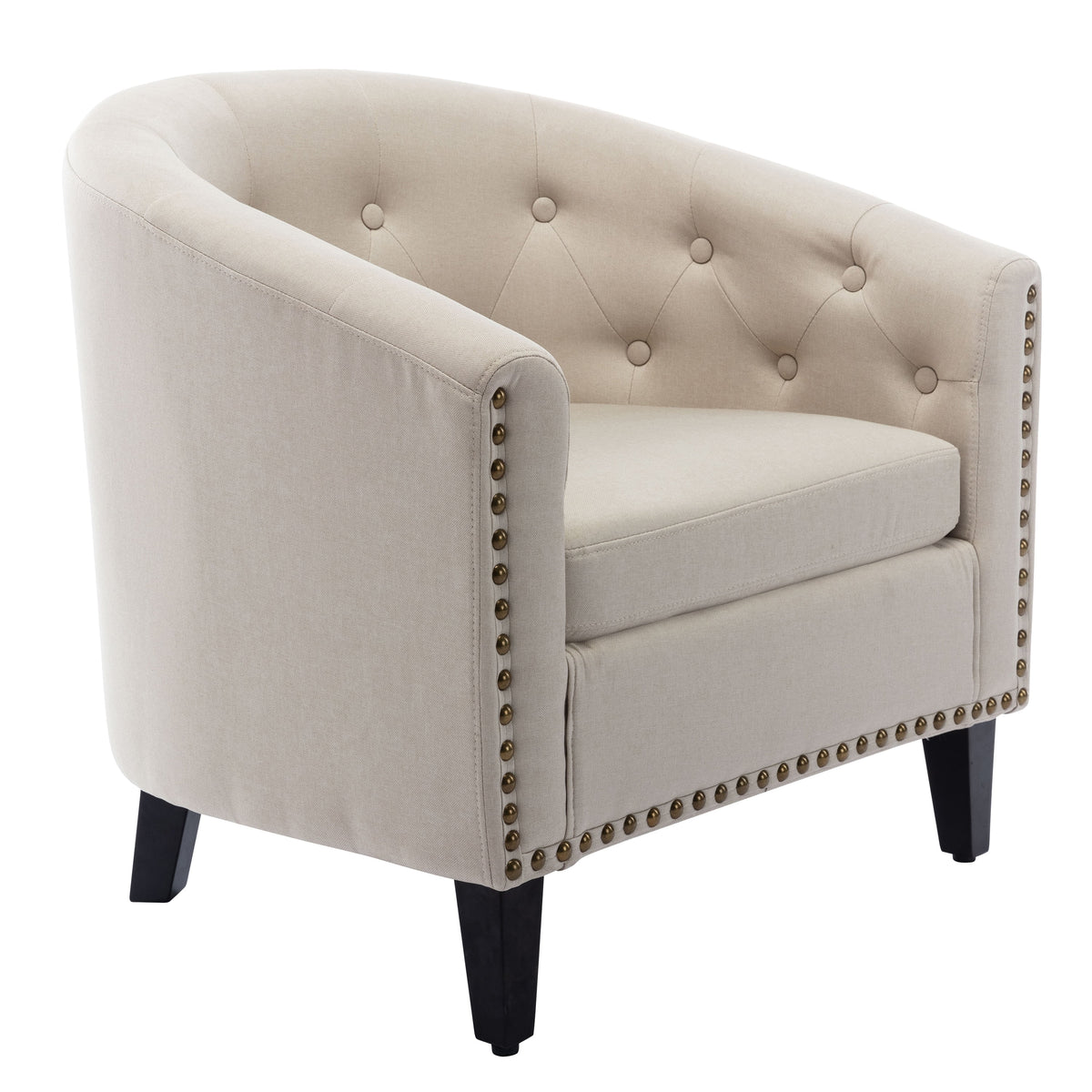 Tan Button Tufted Linen Accent Chair F408900