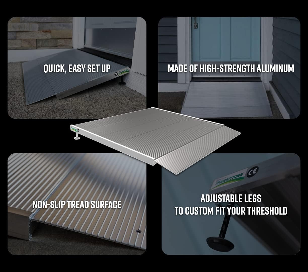 Aluminum Threshold Ramp with Adjustable Height, 12" L x 36" W, Pack of 2 T858