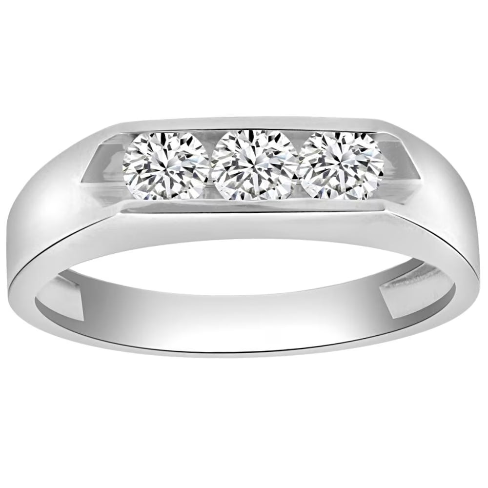 1 Ct Three Stone Diamond Men's Ring Channel Set Band Y91970