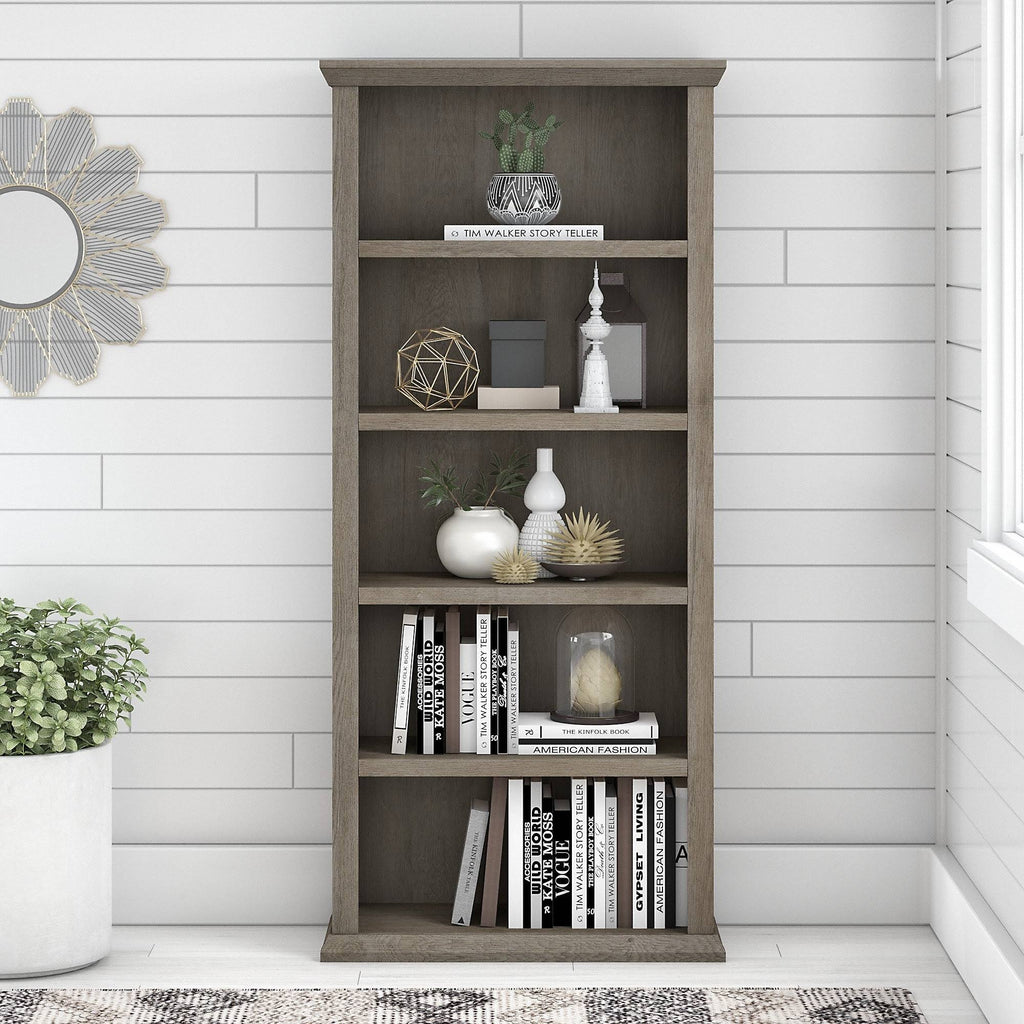 Tall 5 Shelf Bookcase, Restored Gray K6412