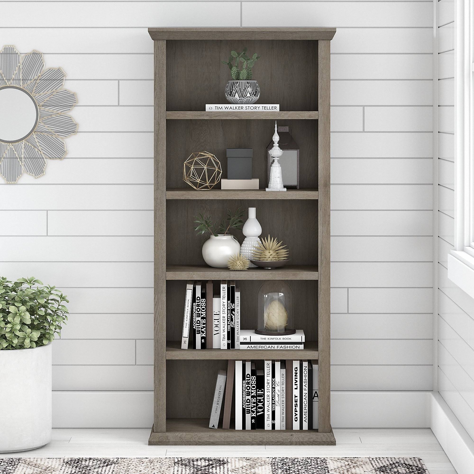 Tall 5 Shelf Bookcase, Restored Gray K6412