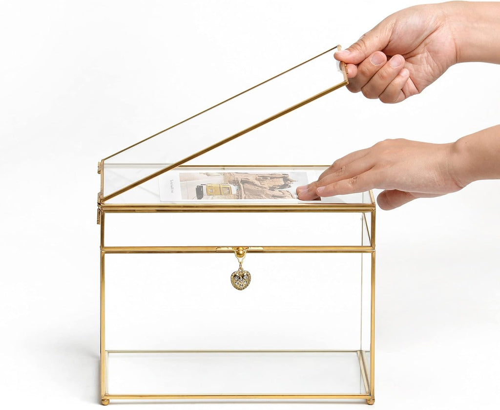 Rectangle Glass Card Box with Lid and Heartshape Pendant J85595